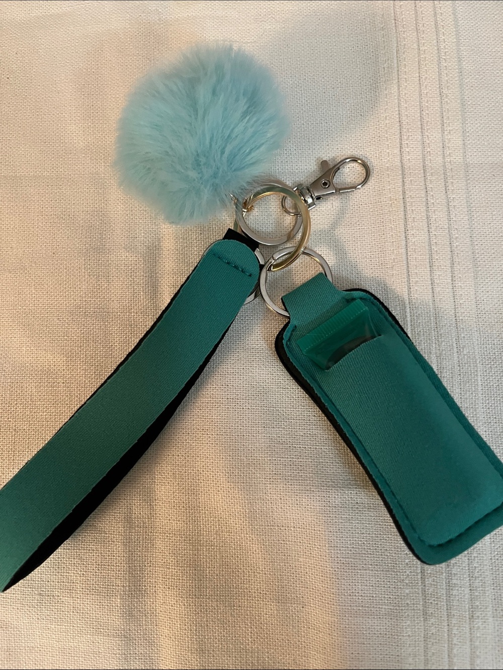 Teal Pompom Keychain & Lip Balm Holder